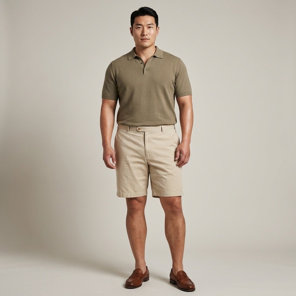 Peter Millar Mens 44 Khaki Tan Pima Cotton Flat Front Chino Shorts Made in Peru